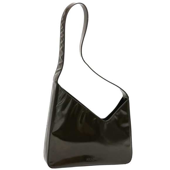 PRADA Shoulder Bag Enamel Khaki Auth bs13473 - Picture 1 of 16